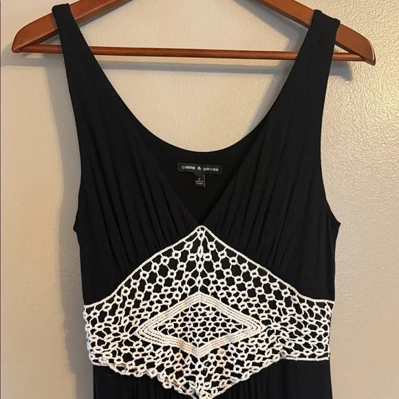 Cable & Gauge Black Maxi Dress with Cream Crochet Waistband - Picture 3 of 5